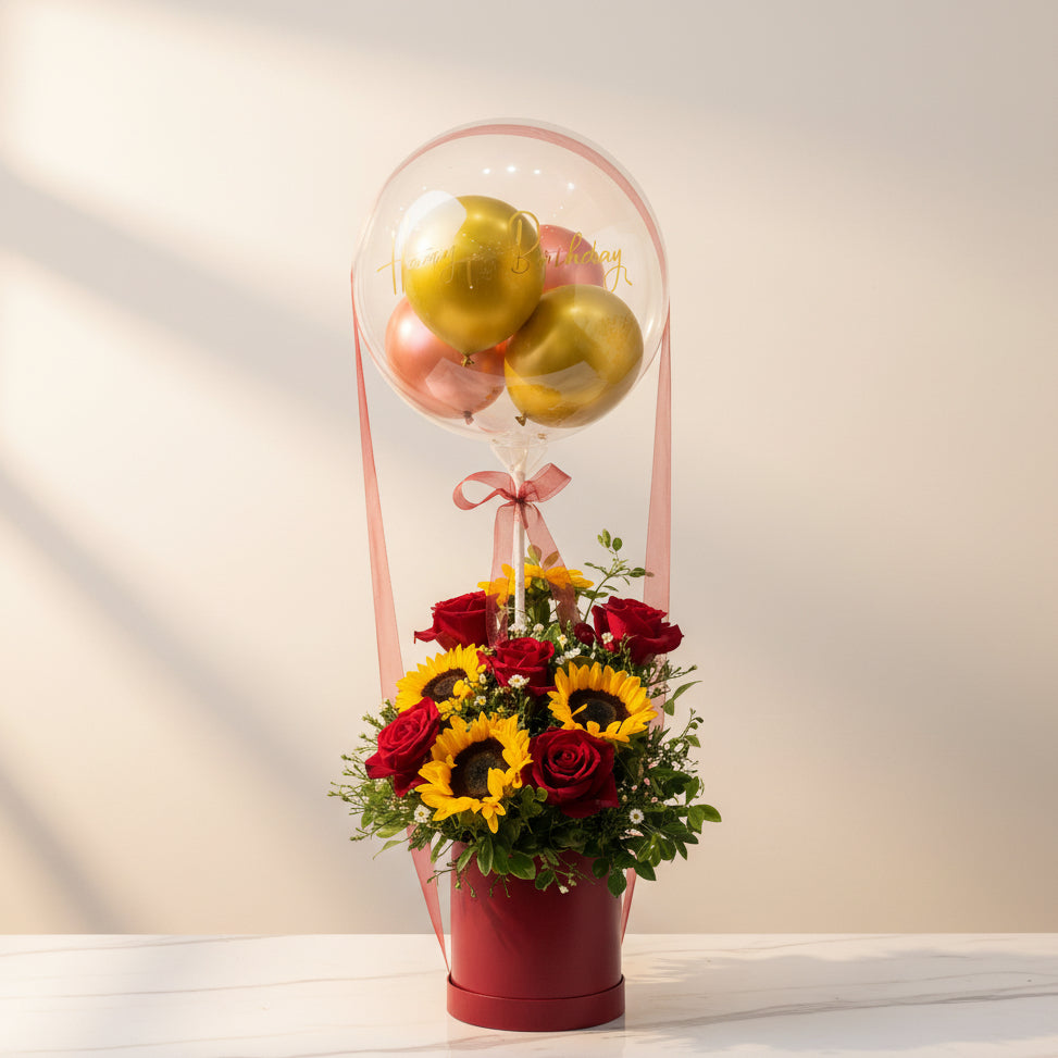 Sunflower & Rose Balloon Box