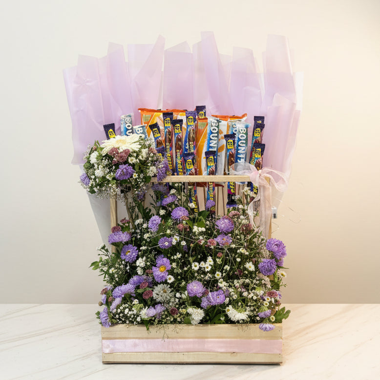 Purple Blooms & Chocolate Crate