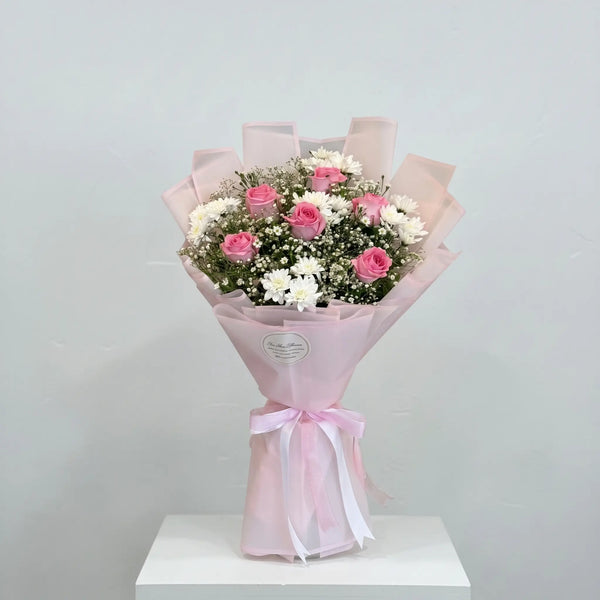 Classic Pink Rose & Mum Bouquet