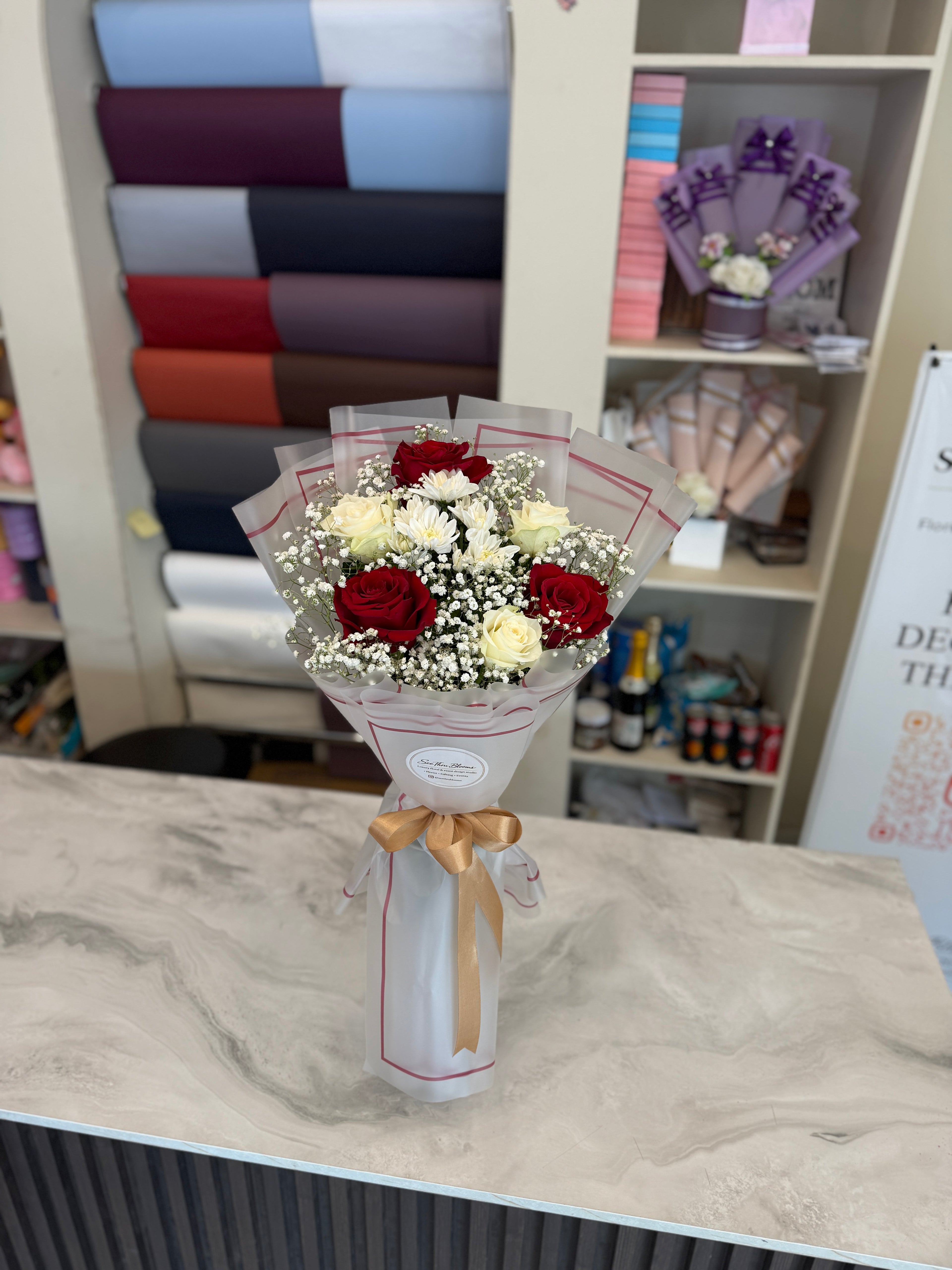 Crimson & Cream Bouquet