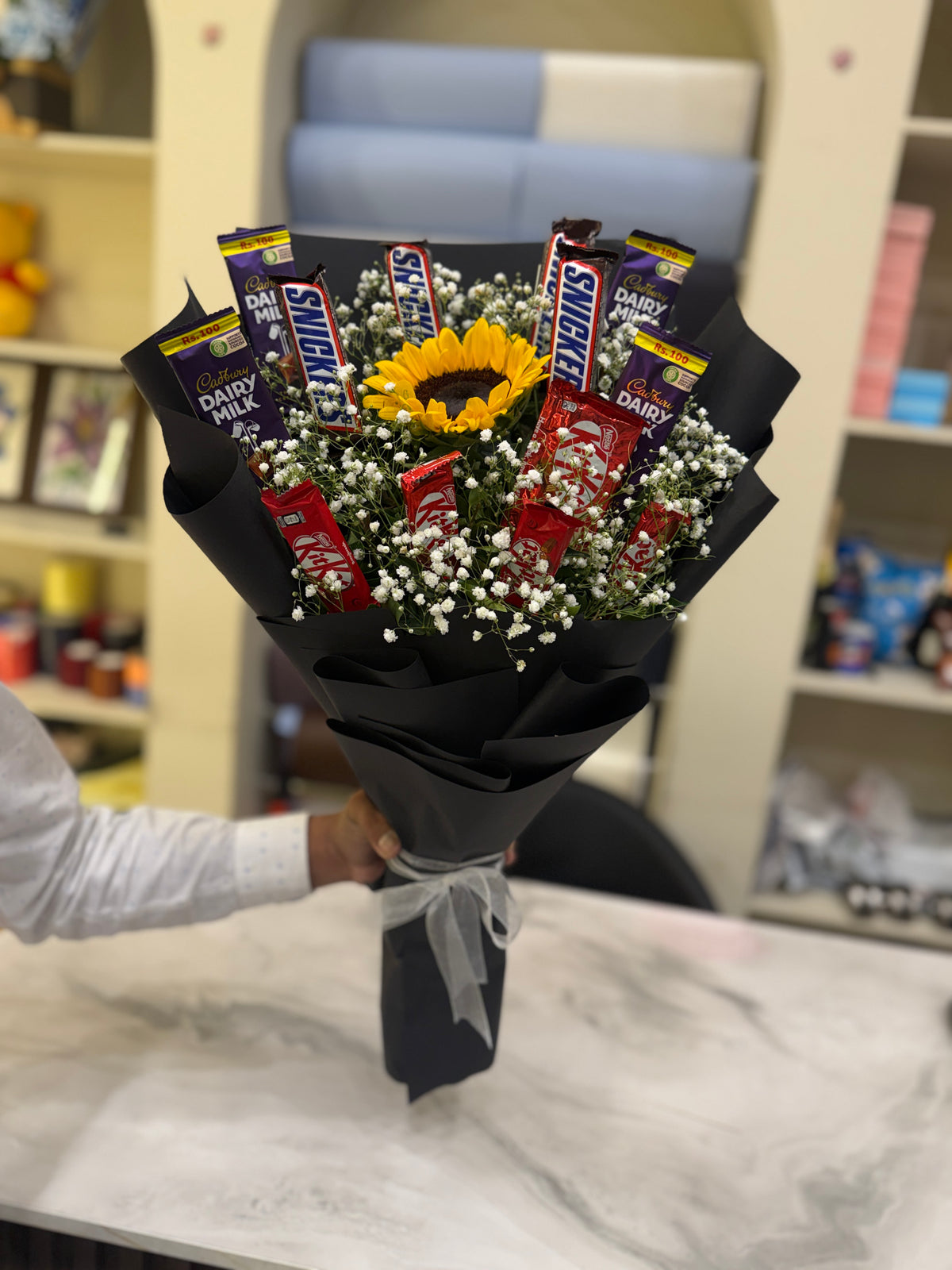 Sunflower & Chocolate Bar Bouquet